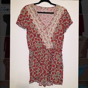 Red/Cream Pattern Romper